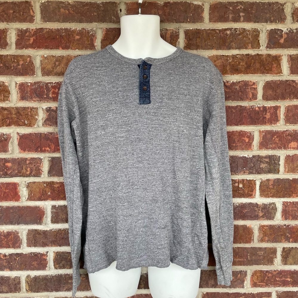 Men’s Lucky Brand Gray Lived In Henley Thermal Waffle Knit Top Size Large